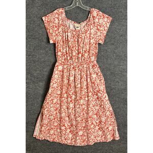 Universal Thread Women Midi Dress Sz Large Red Floral Boho Cottage Elastic Waist